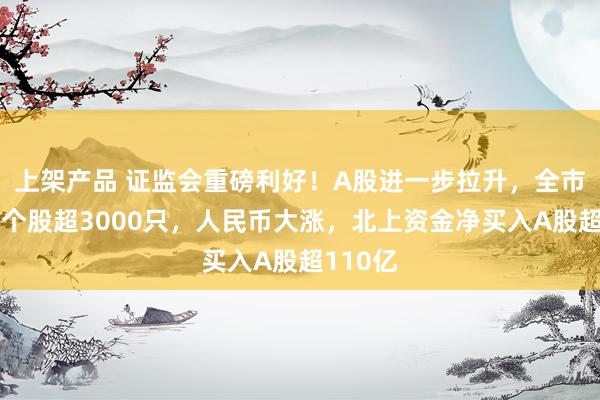 上架产品 证监会重磅利好！A股进一步拉升，全市场上涨个股超3000只，人民币大涨，北上资金净买入A股超110亿